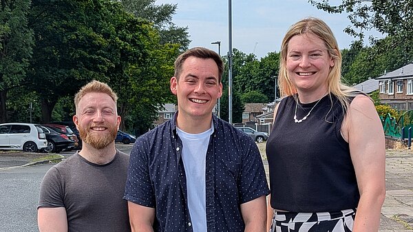 Alan, Luke and Chris on a residential street