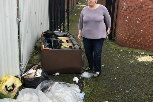 Jackie Pearcey is having to report fly tipping across Gorton and Abbey Hey despite Labour claims to be tackling the problem.