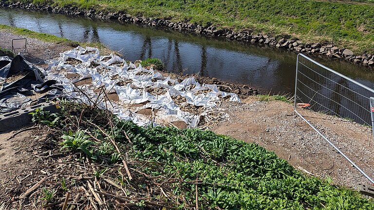 Temporary flood defence at the Hollies